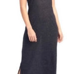 Free People  beach black speckled tank midi dress side slits lightweight Flax Lin Photo 0