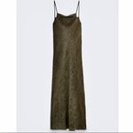 ZARA NWT dark hunter green satin embroidered floral print satin maxi slip dress Photo 1
