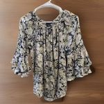 CHAPS  Women Blouse 3/4 BELL SLEEVE CRINKLE TOP SPRING NAVY‎ Small Photo 0