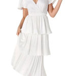 Lulus  Twirl-wind Romance White Satin Tiered Midi Dress size Medium NWT Photo 0
