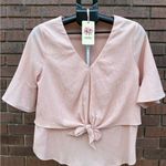 Entro Blouse Knotted Front Tie Blush Pale Pink Short Bell Sleeve Size Small New Photo 0