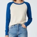 EQUIPMENT FEMME Silk Baseball Style Long Sleeve Sweater Top XS Cream Blue Photo 0