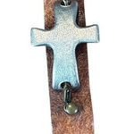 Lenny & Eva Leather Cross Bracelet Faith Over Fear Religious Silver Tone Boho Brown Photo 0