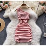 Ruched Bodycon Dress One Shoulder Sleeveless Mini Party Clubwear small size Pink Photo 1