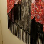 Xhilaration Boho Kimono, long red, black pasley and lace print. Photo 3