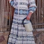 Alexis NWOT  Wylla Embroidered Linen Blend Maxi Dress XS Blue White Photo 0