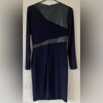 Ralph Lauren Lauren  Navy Blue Black Long Sleeve Dress Faux Leather Detail Size 8 Photo 4