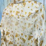 Rock & Roll Cowgirl Pearl Snap Shirt White Fringe Medium Yellow Flowers Polkadot Photo 6
