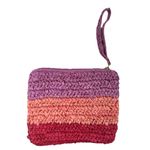 J.Crew Womens Pink Purple Striped Straw Clutch Wristlet Perfect Summer Purse NWO Photo 1