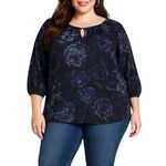 Just My Size  Floral Pullover Blouse 3/4 Sleeve  Womens  2X (18W-20W) Navy Blue Photo 0