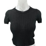 J.Crew Black Silk Cashmere Short Sleeve Ribbed Knit Crew Neck Crop Top Size XS Photo 0