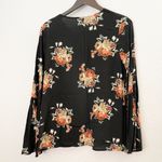 On The Road Black Floral Long Bell Sleeves Tunic Blouse Small Photo 5