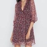 ZARA Floral V-Neck Ruffle Chiffon Mini Maroon/Black Long Sleeve Babydoll Dress Photo 0