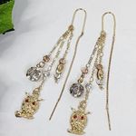 Gold Filled Threader Dangle Earrings Owl and Zirconia Stones Red Photo 0