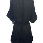 H by Halston NWT  Black Sheer Ruffled Mini Dress Flare Sleeve Waist Tie Size 6 Photo 3