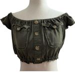 Aeropostale  Women's Crop Top Shirt Sz Small Off the Shoulder Military Green #B1 Photo 0