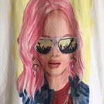 ZARA White Pink Hair Girl Billie Eilish Style Short Sleeve Graphic Tee Photo 1