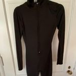 K Mock Neck Front Zip Thigh Length Black Bodysuit Photo 5