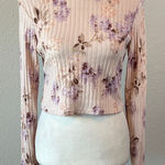 H&M  Cropped Floral Long Sleeve Top Pink Size Small Photo 0