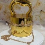 Gold Metallic Clutch with Unique Padlock Design Photo 0
