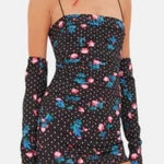 For Love & Lemons  Posey Floral Polka Dot Mini Dress with Gloves Black Medium Photo 0