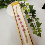 Gold with Pink Jade Hearts Bracelet Photo 0