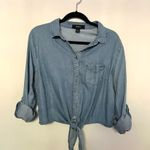 Forever 21 Chambray Dark Blue Faux Denim Button Down Blouse Top Size 0X Photo 3