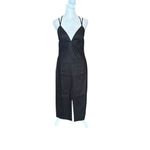 J.Crew  Collection Halter Tie V Neck Sheath Midi Dress Womens Size 4 Black NWT Photo 2