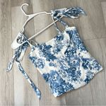 Reformation Floral Tank Top ellora crop womens Blue White (size 4) romantic date Photo 3