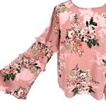 Maison Jules Floral Ruffle Sleeve Casual Blouse Pink Multicolor Size Medium Photo 3