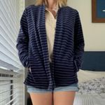 Talbots Striped Cardigan Sweater Medium Blue Velour Velvet Prep Mature Old Money Photo 6