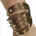 Gold Tone Wire Cuff Bracelet with Rhinestones Gold Photo 7