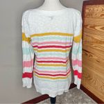 Talbots Slub Boatneck Pullover Sweater Beachy Stripe Medium White Multicolor Photo 2
