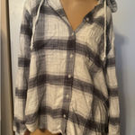 American Eagle Flannel Hoodie. Small. White Photo 0