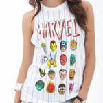 Forever 21 x MARVEL Striped Marvel Muscle Tee White Avengers Graphic Tank Top S Photo 0
