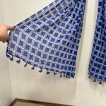J. McLaughlin  Tapestry Scarf NWT $98 Trellis‎ Geo Blue White Tassel Cotton Neck Photo 1