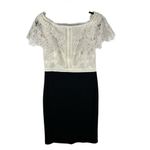 Tadashi Shoji Womens Lace Midi Dress Size 8 Black Cream Cap Sleeve Designer Photo 1