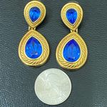 Swavorski Vintage 90s SWAROVSKI Swan Signed Royal Blue Teardrop Crystal Drop Earrings 22g Photo 4
