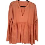 Pilcro Anthropologie Long-Sleeve Babydoll Top Light Orange Gingham Size Small Photo 4