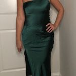 Pink Diamond One Shoulder Emerald Green Dress Photo 0