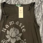 Kathmandu Imports Stylish black sleeveless top with 'Namaste' and lotus design in gray. Photo 1