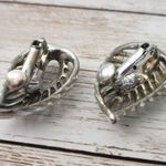 Vintage Coro Clip On Earrings Silver Tone Leaf Shape with Cut Out Design Photo 2
