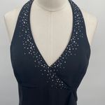 Vintage Y2k Rhinestone Halter Ball Gown V Neck Surplice Ruffle Front Black 4 Photo 4