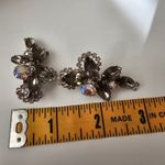 Gray Navette Aurora Borealis Rhinestones Clip on Vintage Statement Earrings Silver Photo 2