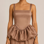 New! OW Collection Bubble Peplum‎ Mini Dress Taupe Size XS $330 Tan Photo 0