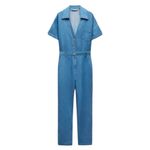 ZARA  Women’s Blue Denim Cotton‎ Linen Blend Jumpsuit Size Medium Photo 9