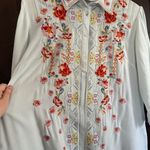 Paparazzi | Light Blue Floral Embroidered Popover Blouse | Medium Photo 2