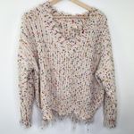 Main Strip  Womens Chunky Knit Sweater Size M Distressed Polka Dot Cozy Cream Photo 0