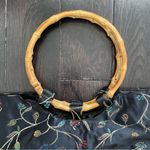 Vintage Asian Black Floral Embroidered Bamboo Handle Small Hand Bag Photo 1