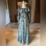 Vintage 1970’s Candi Jones Floral Ruffle Long Sleeve Maxi Dress Blue Large Size undefined Photo 14